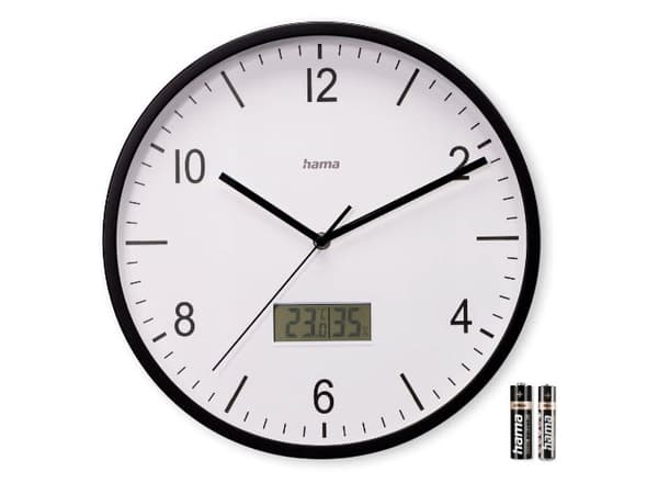 Hama Lanzarote, Vegg, Radiostyrt klokke, Sirkel, Sort, Plast, Glass