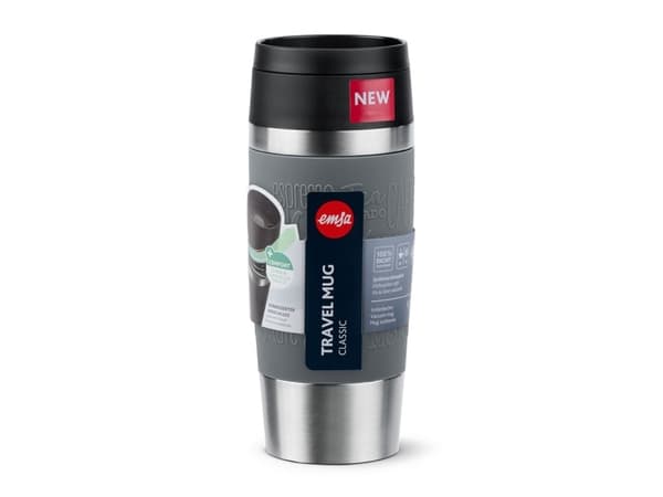 emsa Eristetty muki TRAVEL MUG Classic, 0,36 L., pippurinharmaa korkealaatuinen, tyhjiöeristetty ruostumattomasta teräksestä valmistettu runko, huuhd