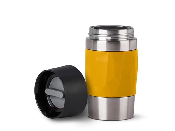 EMSA Travel Mug Compact, Rostfritt stål, Gul, Silikon, Rostfritt stål, Polypropylen (PP), Kaffe, Te, 300 ml, 7,2 cm