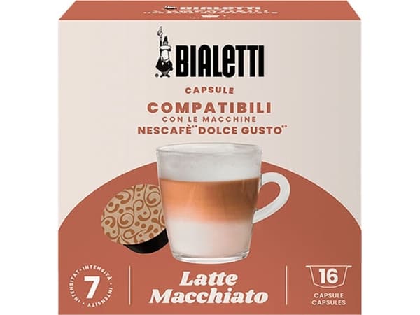 Bialetti Latte Macchiato, Kaffekapsel, Latte Macchiato, Dolce Gusto, Beige, Sort, Nescafe Dolce Gusto, 16 stk