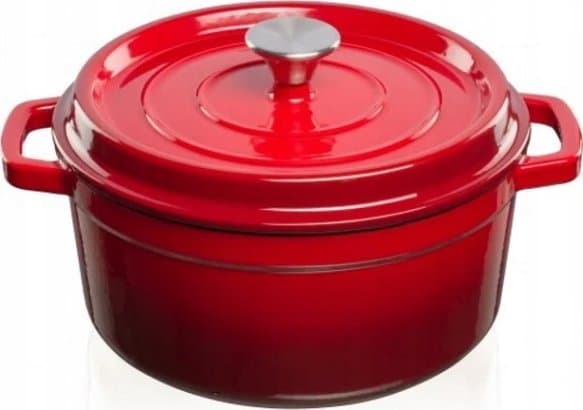 Cast iron pot Grand Feu, minimalist design "Casserole" with lid, 3.5l, red color.