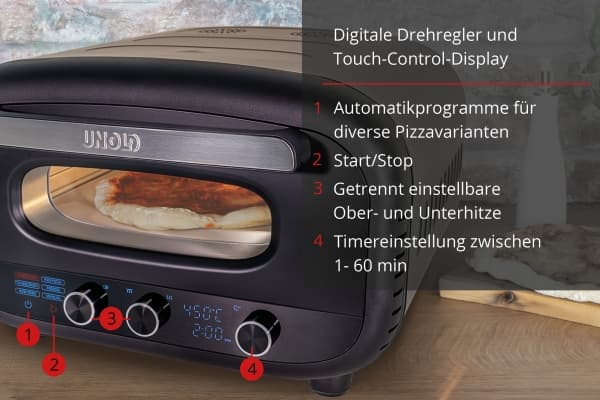Unold 68805, 1 pizza(er), Sort, Rustfritt stål, 30 cm, Digitalt, 450 °C