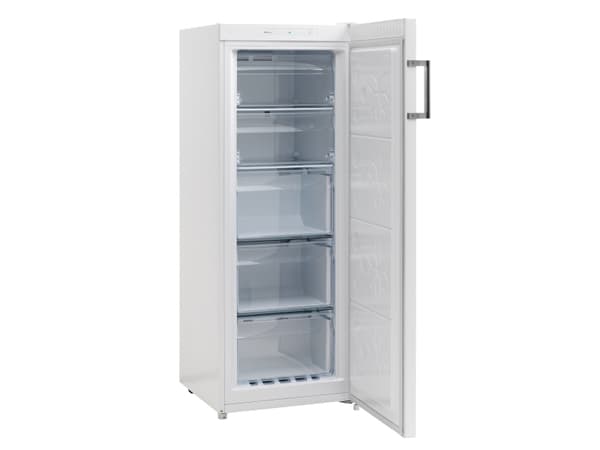 Scandomestic SFS163WE - Frys - upprätt - bredd: 54 cm - djup: 59 cm - höjd: 144.3 cm - 166 liter - Klass E - vit