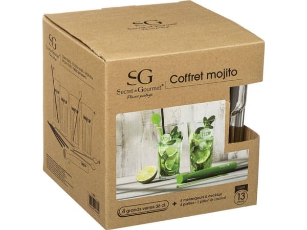 Secret De Gourmet Mojito Sett 13 stk cocktailglass 330 ml Muddler miksersuger