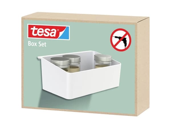 TESA 700620000000, Järjestelykori, kori, seinään kiinnitettävä, maustesäiliö, astiasto, ruokailuvälineet, valkoinen, muovi
