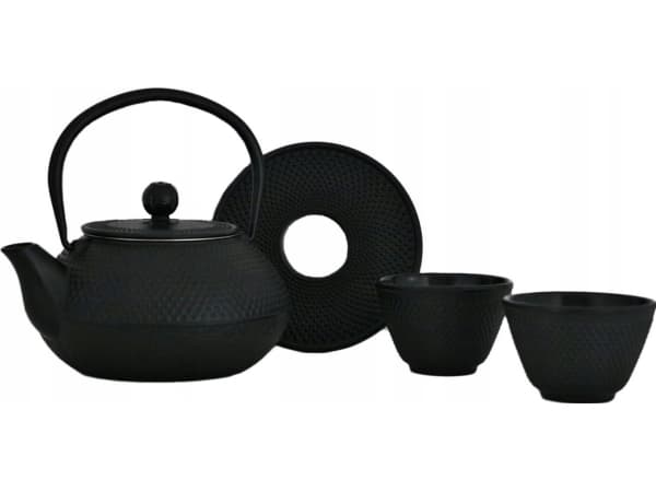Cast iron teapot with filter MPLCo, with cups, black, 0.8 L