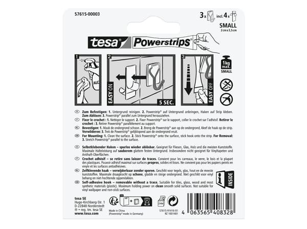 TESA 576150000300, inomhus, Universalkrok, Vit, 1 kg, Rektangel, 3 styck