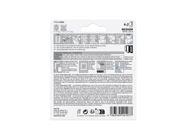 TESA Powerstrips CLICK M, Monteringspute, Hvit, Innendørs, 5,4 kg, 20 mm, 80 mm
