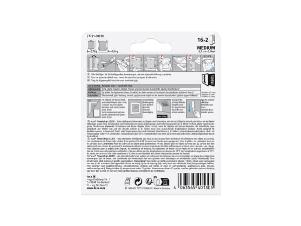 TESA Powerstrips CLICK M, Mounting pad, White, Indoor, 5.4 kg, 20 mm, 80 mm