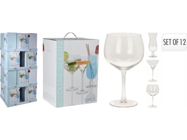 Home Styling Collection Drikkeglass, 3 typer drikkeglass: Gin, Tonic, Hurricane, 12 stk.