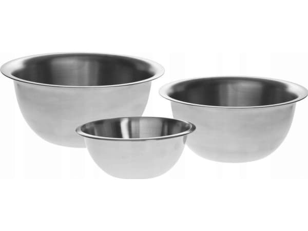 5fem 3 skåler i rustfritt stål, 1 L, 2 L, 3,3 L