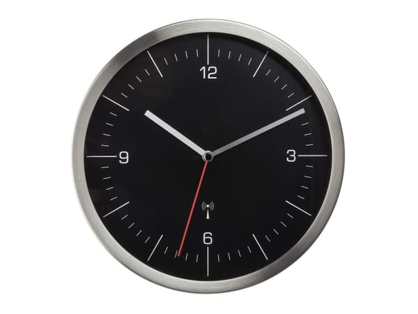TFA-Dostmann 60.3544.01, Vegg, Radiostyrt klokke, Rund, Rustfritt stål, Rustfritt stål, Glass