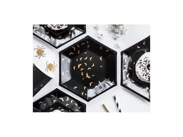 PartyDeco Teller Trick or Treat, Serveringsplate, Andre, Papir, Sort, Gull, 20 cm, 6 stykker