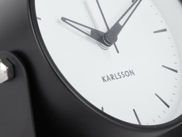 Karlsson Calm, Quartz alarm clock, Round, Black, 12h, Analog, Battery