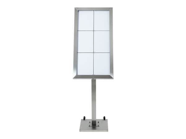 Securit® STAINLESS STEEL LED Informationsdisplay 120 til 6xA4, stål - komplet kit
