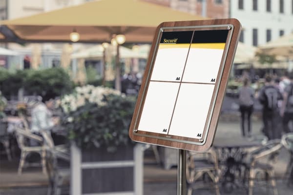 Securit® GLASS STAR Informationsdisplay 125 til 4xA4, valnød - komplet kit