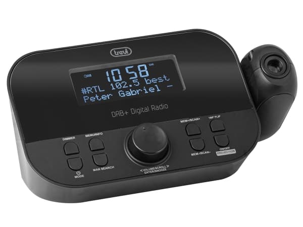 Trevi RC 85D8 DAB, Digital vekkerklokke, Rektangel, Sort, DAB, DAB+, FM, Radio/lydsignal, Rotasjon