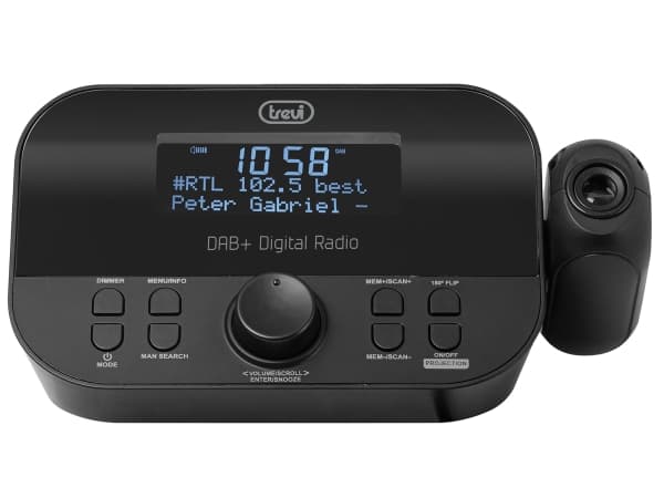 Trevi RC 85D8 DAB, Digital vekkerklokke, Rektangel, Sort, DAB, DAB+, FM, Radio/lydsignal, Rotasjon