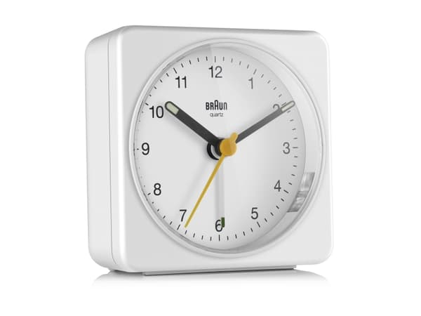 Braun BC03, Quartz-väckarklocka, Rektangel, Vit, Analog, Batteri, AA