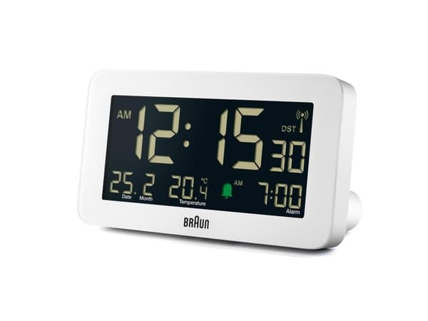 Braun BC10W-DCF, Digital alarmur, Rektandel, Hvid, Indendørs, 12/24h, LCD