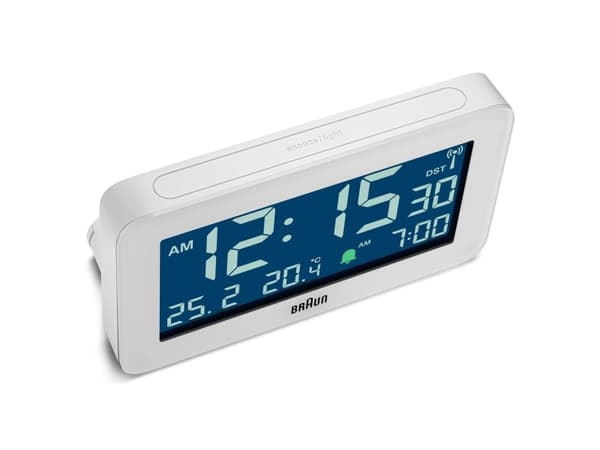 Braun BC10W-DCF, Digital alarmur, Rektandel, Hvid, Indendørs, 12/24h, LCD