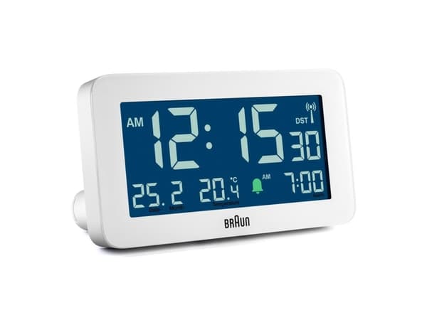 Braun BC10W-DCF, Digital alarmur, Rektandel, Hvid, Indendørs, 12/24h, LCD