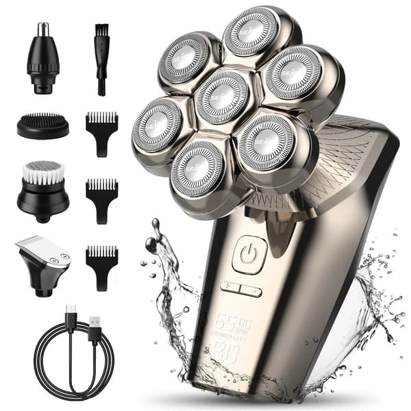 Elektrisk Hovedbarbermaskine, 7 Blade, Hurtig USB Opladning,Guld