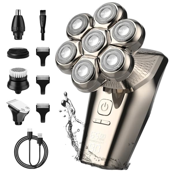 Elektrisk Hovedbarbermaskine, 7 Blade, Hurtig USB Opladning,Guld