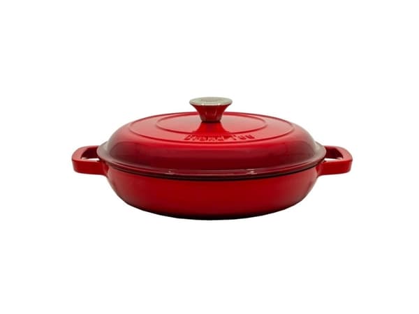 Deep cast iron frying pan GRAND FEU, with lid, red, 2.6 l