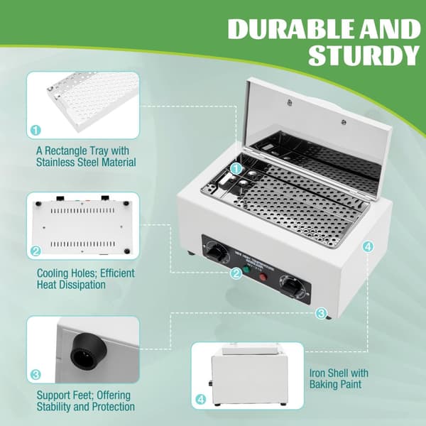 Elektrisk Negle Sterilisator, Justerbar Temperatur 50-220℃, 0,52 Gallon Kapacitet, Holdbar Rustfrit Stål Design