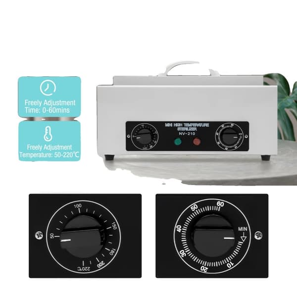 Elektrisk Negle Sterilisator, Justerbar Temperatur 50-220℃, 0,52 Gallon Kapacitet, Holdbar Rustfrit Stål Design