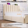 Miniatyrbild 4 av 5: Golden Stripe och USB-C stoppad säng 160*200 cm, beige linne, med 4 lådor, 200 kg kapacitet (med madrass)