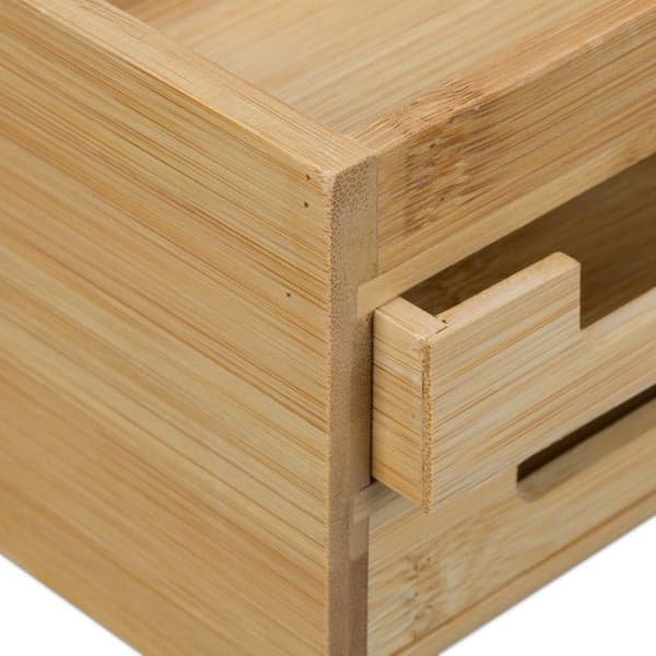 Relaxdays Bamboo Skrivbord Organizer Skrivbordsdispenser Pennhållare 2 lådor HxBxD: 9,5 x 12,5 x 15 cm, Natural