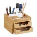 Miniatyrbild 1 av 6: Relaxdays Bamboo Skrivbord Organizer Skrivbordsdispenser Pennhållare 2 lådor HxBxD: 9,5 x 12,5 x 15 cm, Natural