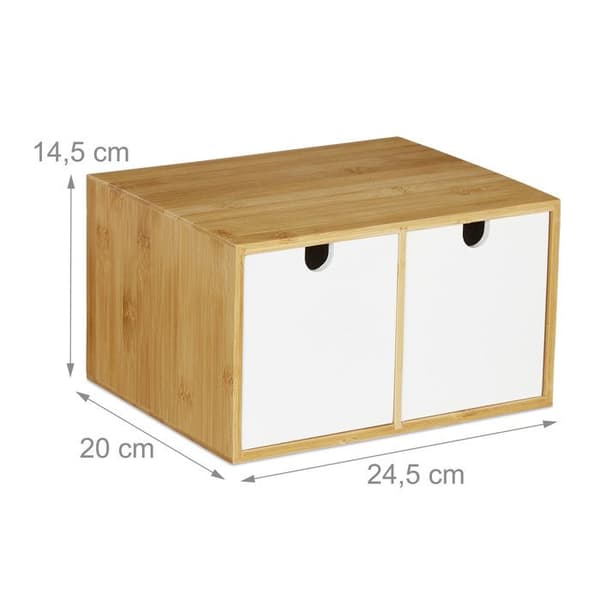 Relaxdays Kontorsorganisatör, 2 lådor, bambu & MDF, förvaringslåda, ordning, H x B x D 14,5 x 24,5 x 20 cm, vit