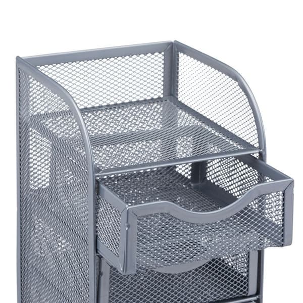 Relaxdays skrivbordsoorganisatör 3 lådor metall kontorsmaterial pennor verktyg HxlxB: 21x12,5x13 cm, silver