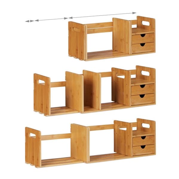 Relaxdays Desk Organizer, Bambu Organizer, Bokhylla, 2 lådor, Tillbehör, HLP 21x80,5x19 cm, Nature