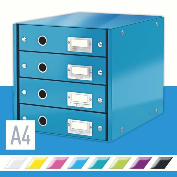 Leitz Drawer Organizer - 60494036 - Wow Click - Butik 60490036 Arkivblock med 4 lådor A4 Blå