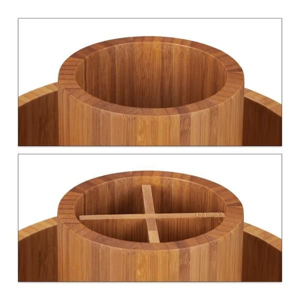 Relaxdays Sminkorganisatör, bambu, roterande 360 grader, rund, för penslar, läppstift D: 20 cm, natur