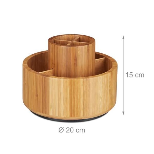 Relaxdays Sminkorganisatör, bambu, roterande 360 grader, rund, för penslar, läppstift D: 20 cm, natur