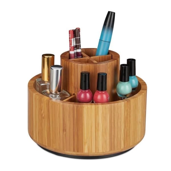 Relaxdays Sminkorganisatör, bambu, roterande 360 grader, rund, för penslar, läppstift D: 20 cm, natur