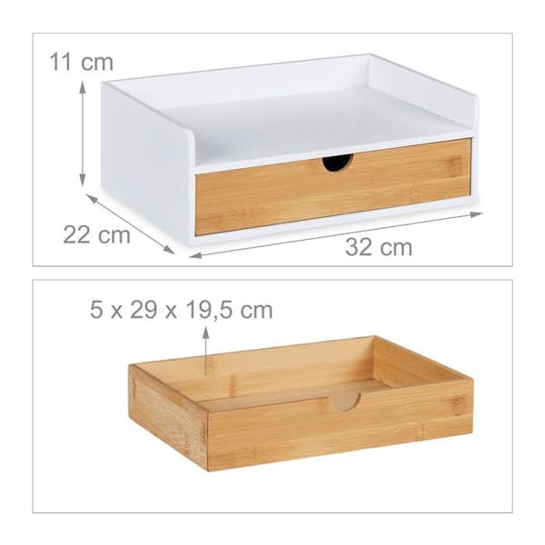 Relaxdays Kontorsorganisatör, 1 låda, dokument i A4-format, bambu, HxBxD: 11x32x22 cm, kontorsmaterial, vit - natur