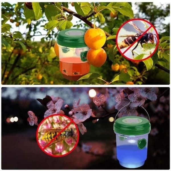 GE27346-2 delar Solar getingfälla med LED-ljus, insektsfällor, anti-insektsfångare honungsfälla Bin bålgetingar