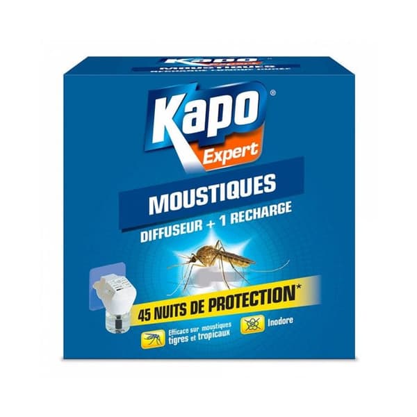 Expert långvarig elektrisk antimyggdiffusor + 1 refill - KAPO - Eliminerar europeiska, tropiska och tigermyggor