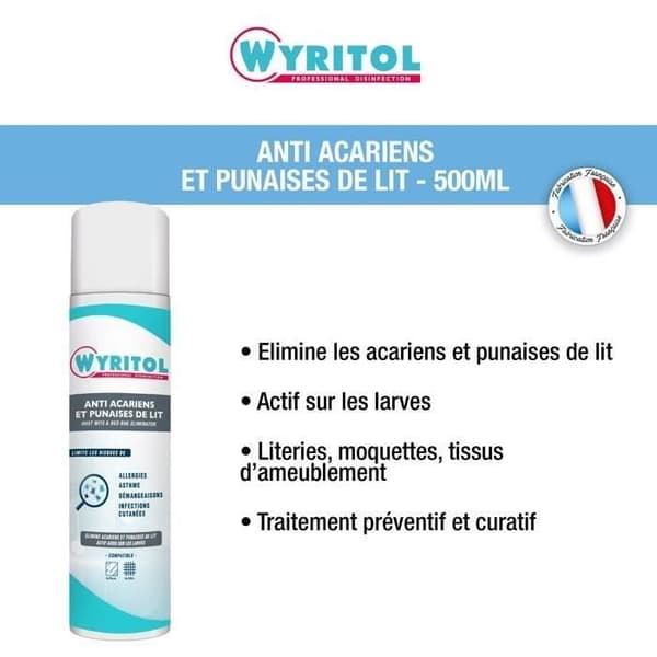 WYRITOL - Anti kvalster och sänglöss - Förebyggande och kurativ behandling - Ytor &amp; textilier - 500ML - Fransk tillverkning