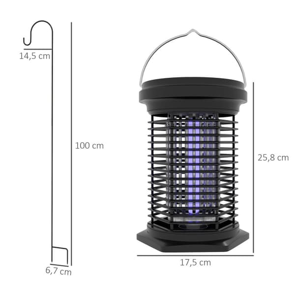 Rootz -roikkuva hyönteisten hylkivä lamppu - puutarhakäyttö - Bug Zapper - Solar & USB -C -laki - 50 m²: n peitto - Ø17.5 x 25,8h cm - musta