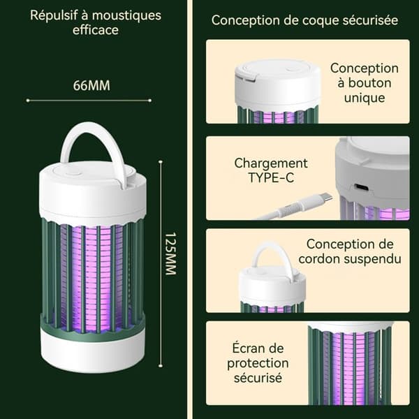 TD® Ny myggdödslampa Elektrisk chock Uppladdningsbar insektsavvisare Mute LED-lampa för myggfälla Mosquito Trap Lamp