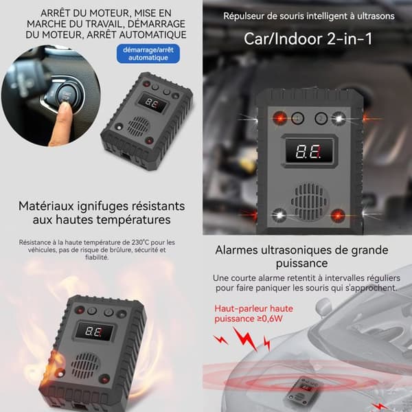 TD Ultraljudsmus 13,5-65,5khz med strobe LED ultraljudsmöss och råttor ultraljudsavstötande för bil anti-mård