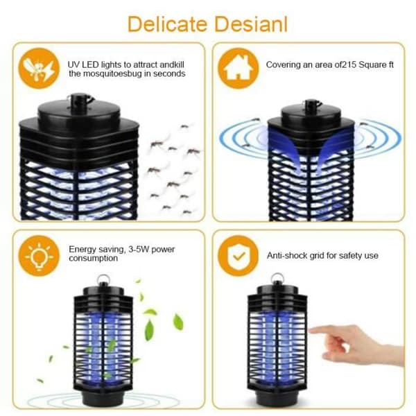 Mosquito Killer Lamp 3W UV Elektrisk Elektrisk Mosquito Anti Insektsavvisande Flugfälla Anti Insekt Effektiv räckvidd 20m²