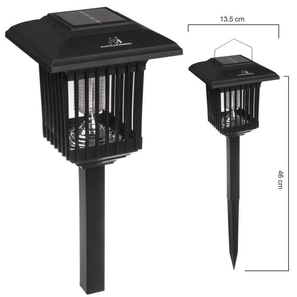 Maclean Solar LED UV insekticidlampa - Myggfälla - 2W - Svart